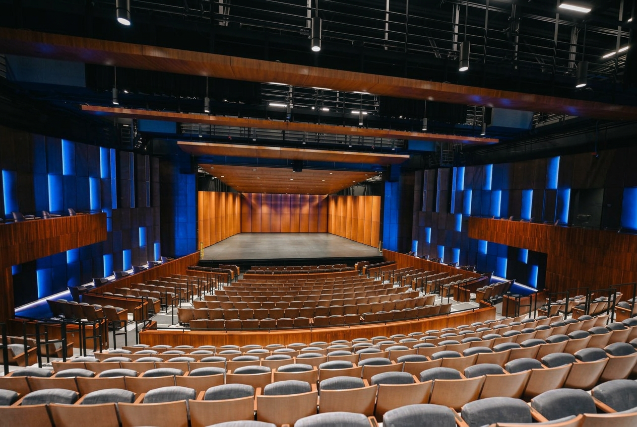 Wide view of the stage from the theater hall