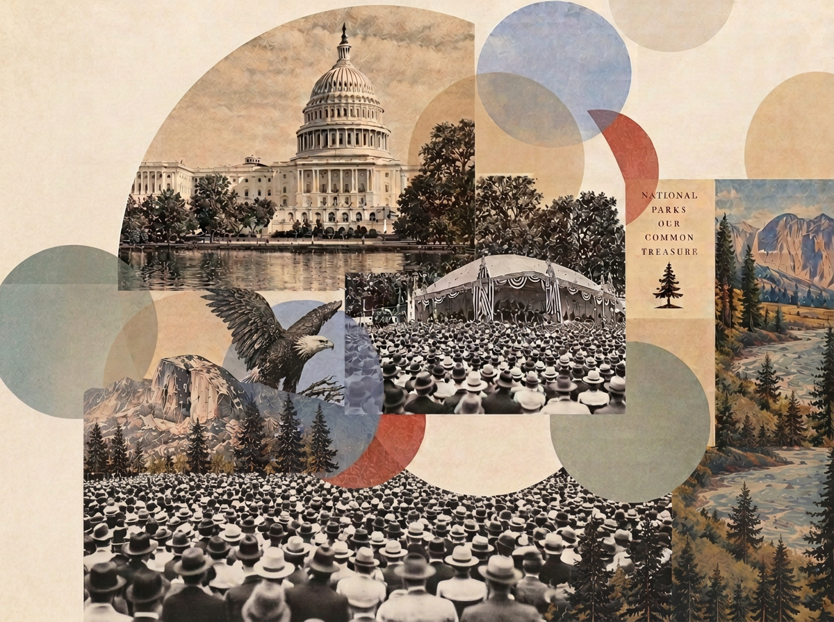 America the Beautiful — a heritage collage of Americana imagery for the San Bernardino Symphony